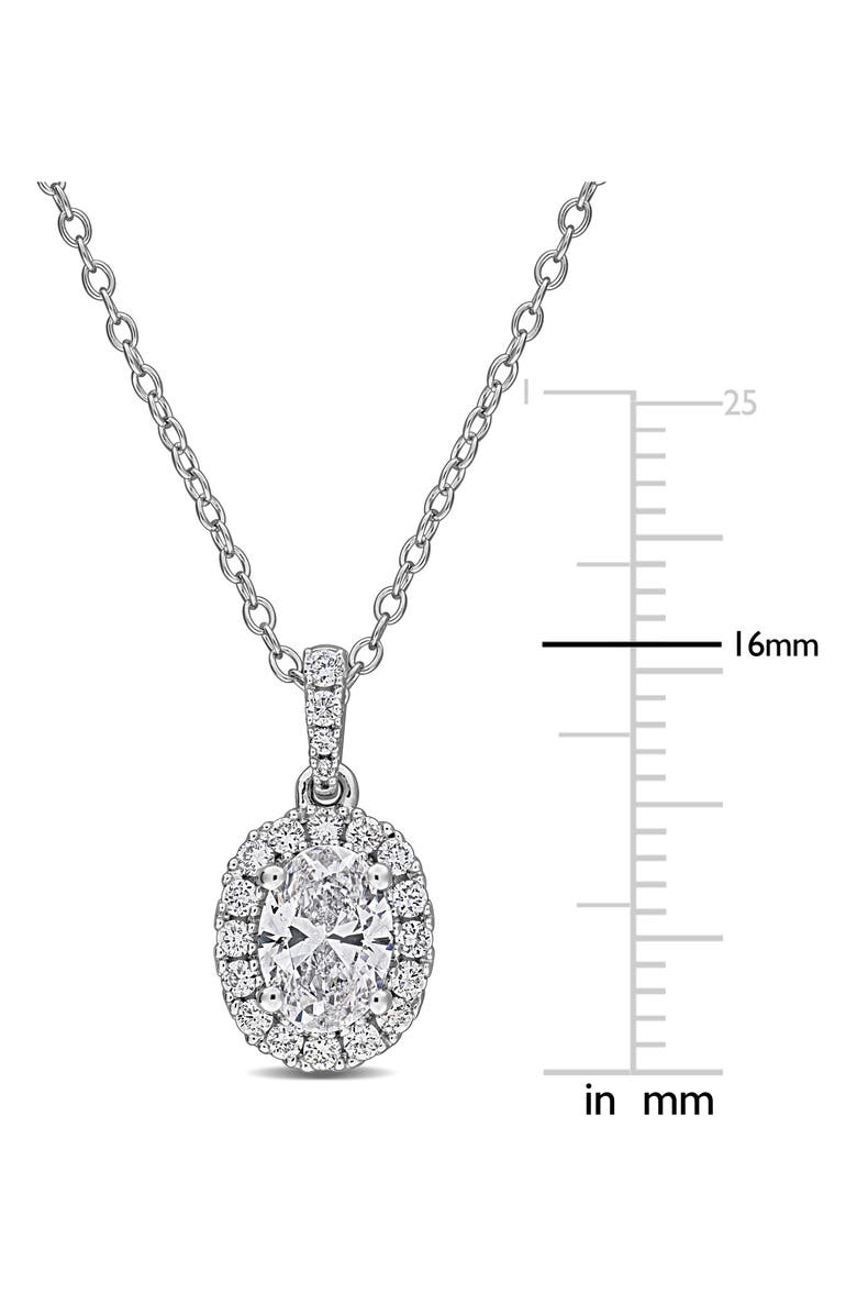 Created Forever Sterling Silver Oval Lab Grown Diamond Halo Pendant Necklace, Alternate, color, White
