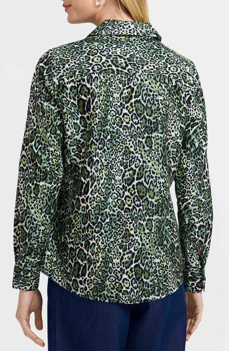 Foxcroft Marlee Leopard Print Cotton Button-Up Shirt, Alternate, color, Basil Green/ Multi