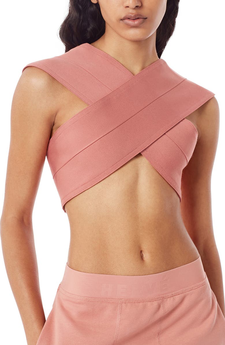 HERVE BY HERVE LEGER Crossover Bandage Knit Body-Con Bra, Main, color, 