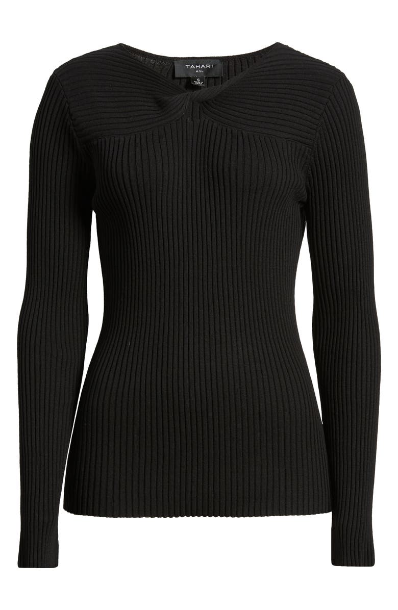 Tahari ASL Twist Neck Cutout Rib Sweater, Alternate, color, 