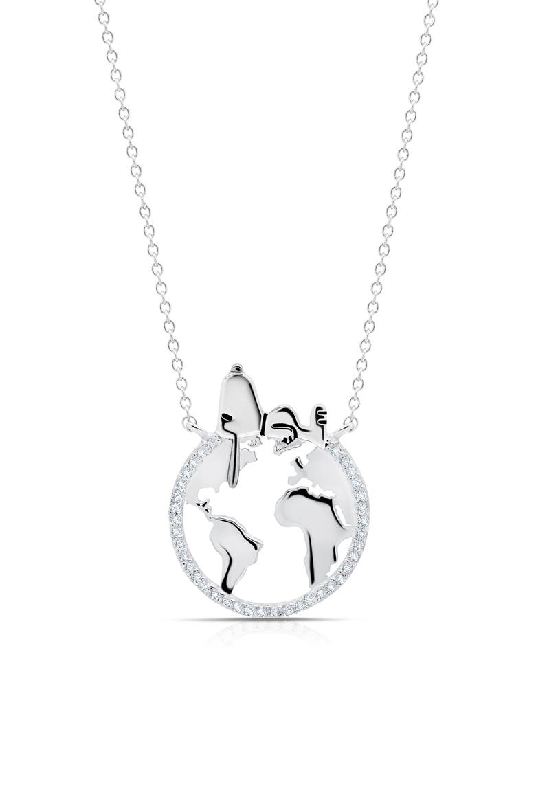 x Peanuts® Snoopy's World Pavé Pendant Necklace, Main, color, PURE PLATINUM / CLEAR STONE