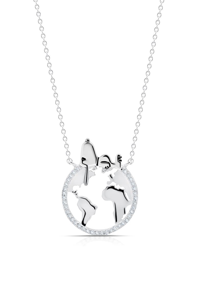 Crislu x Peanuts<sup>®</sup> Snoopy's World Pavé Pendant Necklace, Main, color, Pure Platinum / Clear Stone