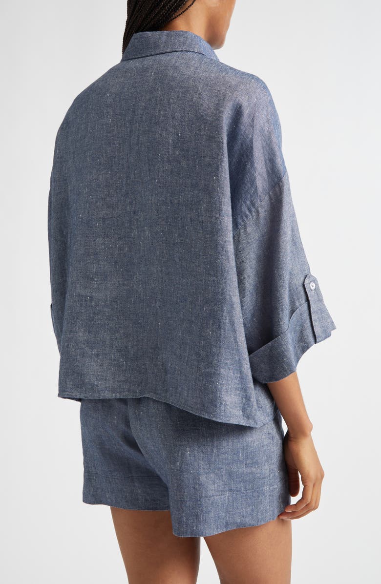 Eleventy Linen Blend Button-Up Shirt, Alternate, color, 11 Blue