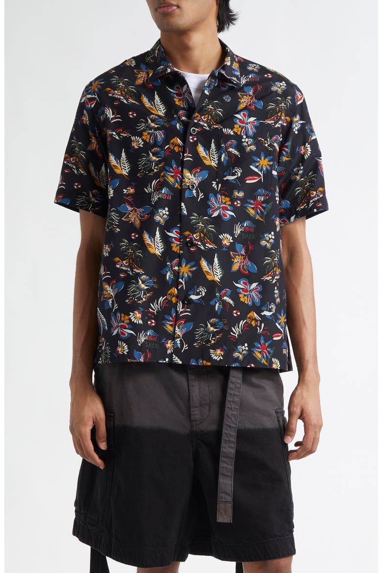 Tropical Print Camp Shirt, Main, color, BLACK TROPICAL