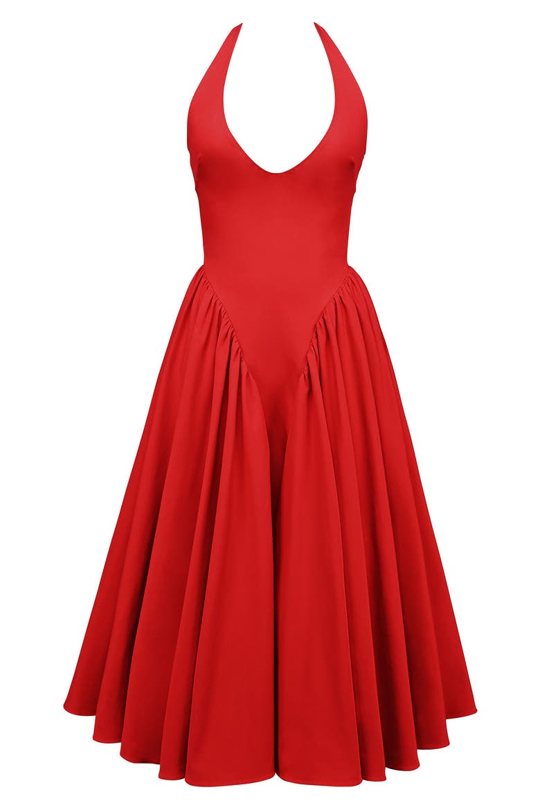 Marilyn Halter Midi Dress, Alternate, color, HAUTE RED