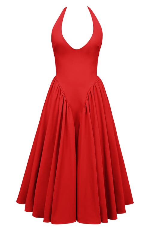 House Of Cb Marilyn Halter Midi Dress In Haute Red