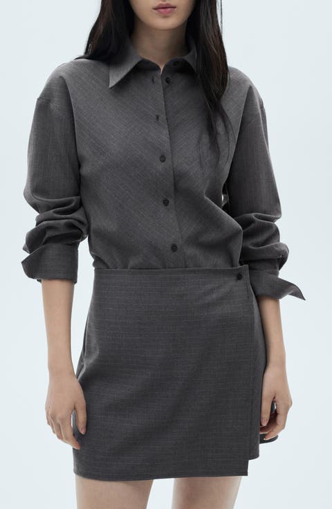 Pinstripe Long Sleeve Wrap Shirtdress