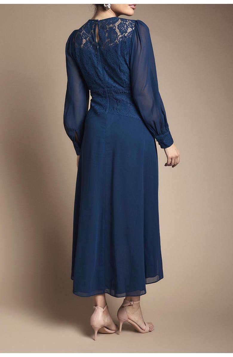Wallis Lace Insert Chiffon Midi Dress, Alternate, color, Navy