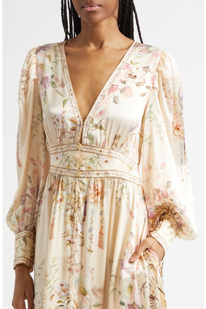Beaded Print Long Sleeve Silk Dress, Alternate, color, ADORNED IN ARANJUEZ