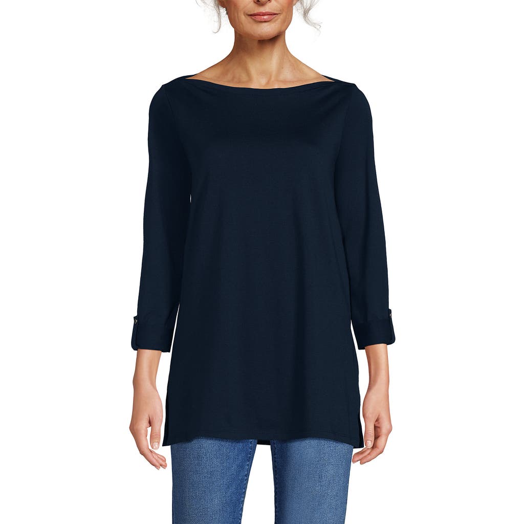 Lands' End Supima Cotton Adjustable 3/4 Sleeve Boatneck Tunic In Radiant Navy