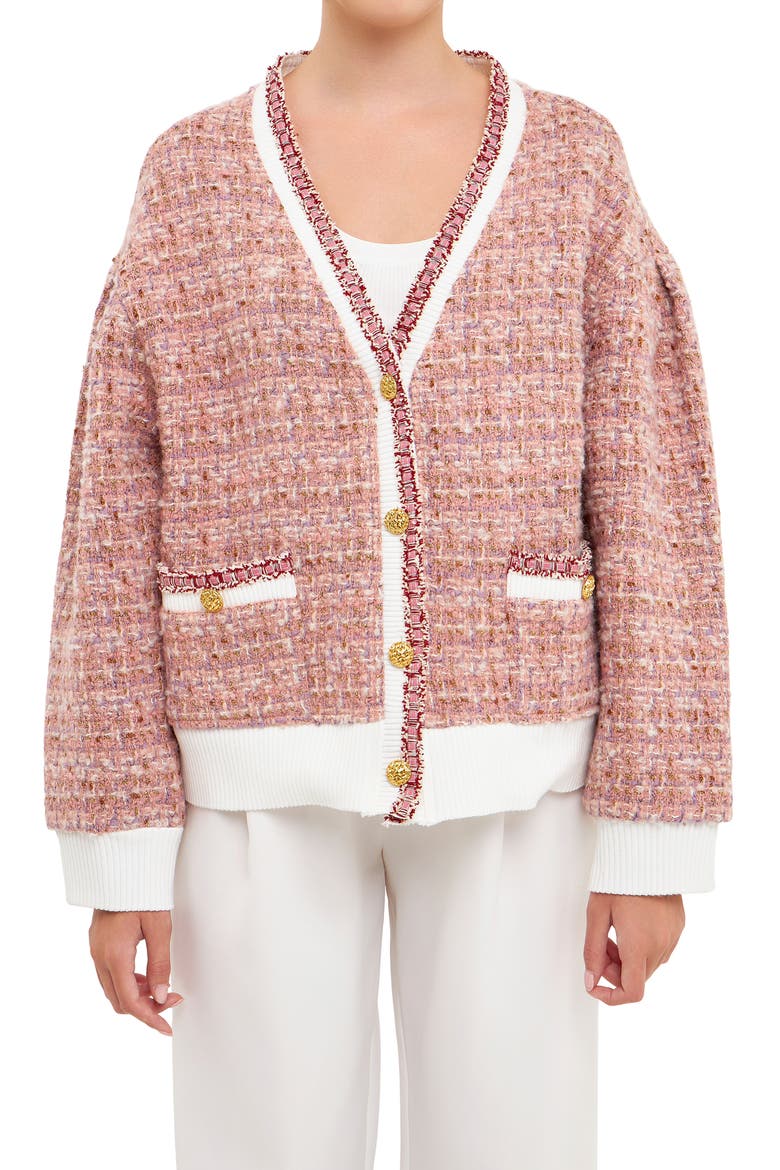 Premium Bouclé Wool Blend Cardigan, Alternate, color, PINK