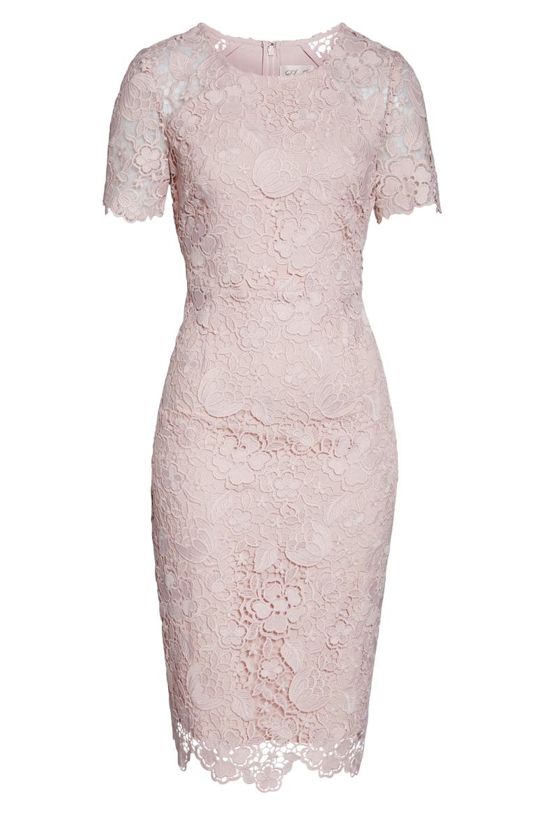 Embroidered Lace Sheath Dress, Alternate, color, NUDE
