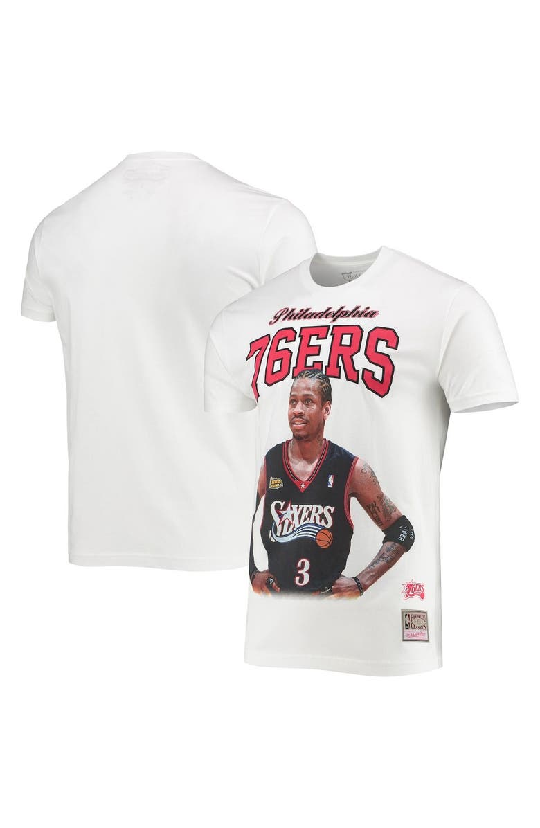 Mitchell & Ness Men's Mitchell & Ness Allen Iverson White Philadelphia 76ers Hardwood Classics Courtside Player T-Shirt, Main, color,