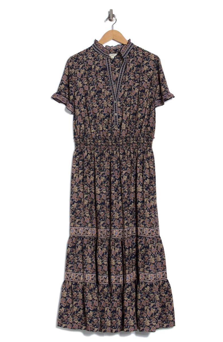 MAX STUDIO Flutter Sleeve Tiered Maxi Dress, Alternate, color, Navy Botanical Tapestry