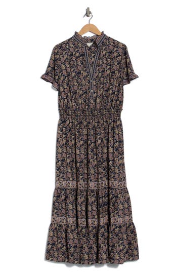 Max Studio Flutter Sleeve Tiered Maxi Dress