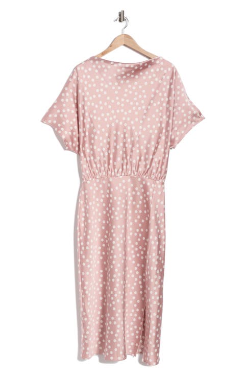 Polka Dot Short Sleeve Satin Midi Dress (Plus)