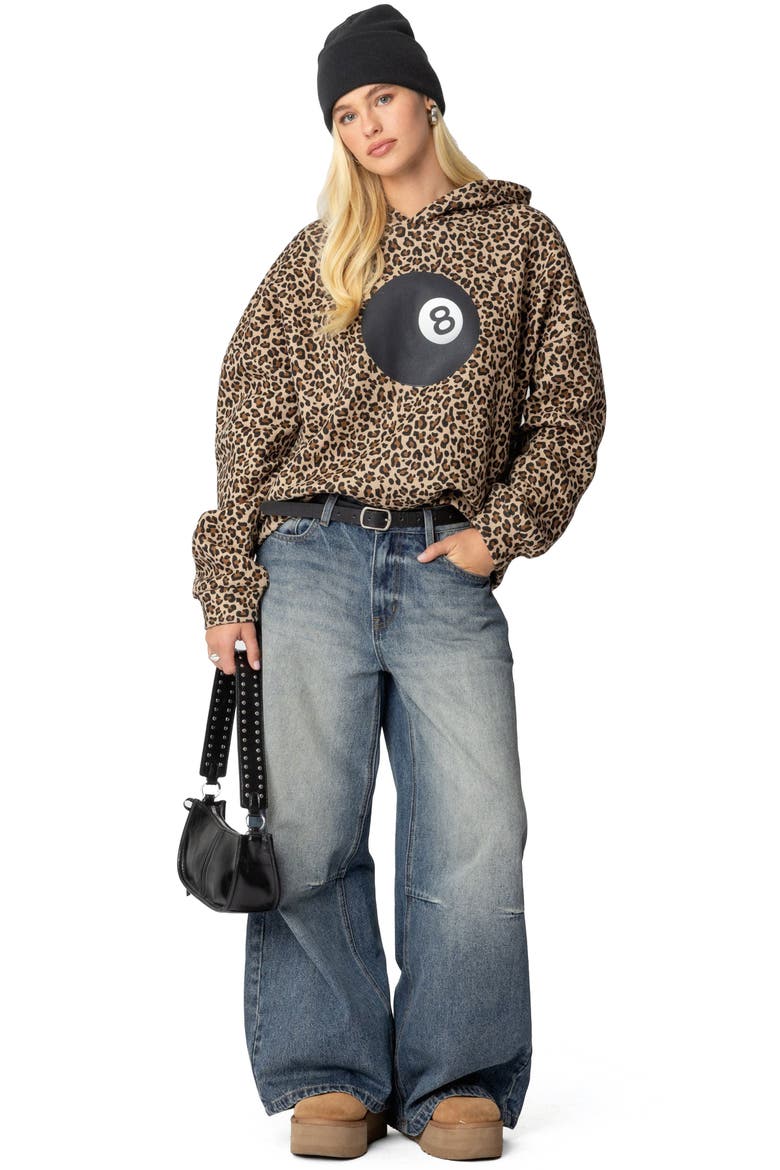 8 Ball Leopard Print Oversize Graphic Hoodie, Alternate, color, LEOPARD