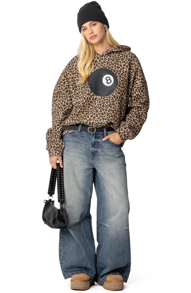 EDIKTED 8 Ball Leopard Print Oversize Graphic Hoodie, Alternate, color, Leopard