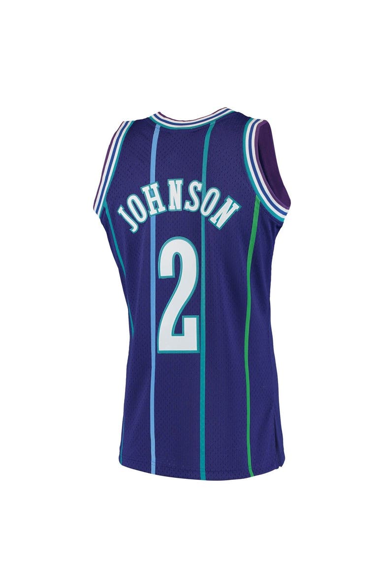 Mitchell & Ness Men's Mitchell & Ness Larry Johnson Purple Charlotte Hornets 1992-93 Hardwood Classics Swingman Jersey, Alternate, color, 