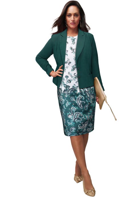 2-Piece Stretch Crepe Single-Breasted Jacket Dress (Plus)