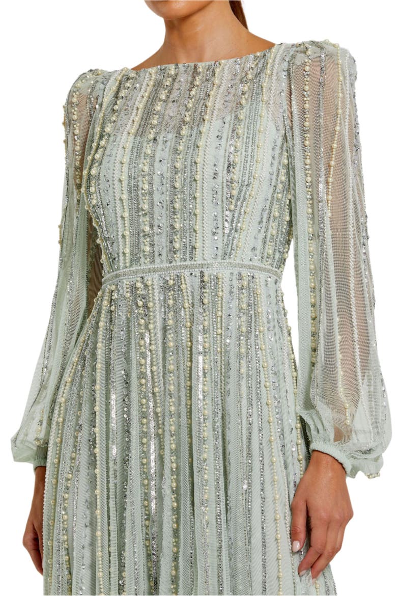Women's Embellished Long Sleeve A-Line Evening Gown, Alternate, color, Mint