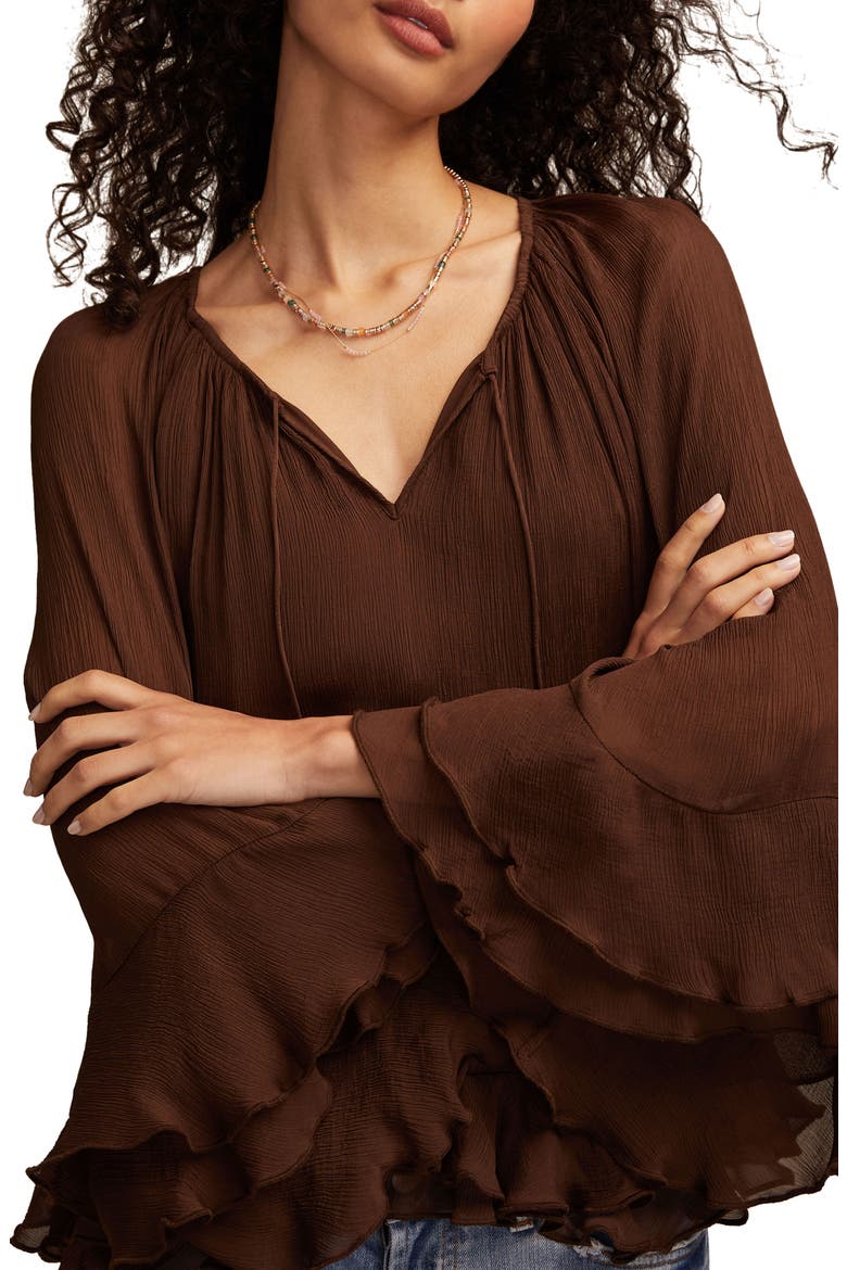 Ruffle Chiffon Trapeze Top, Alternate, color, CHOCOLATE BROWN