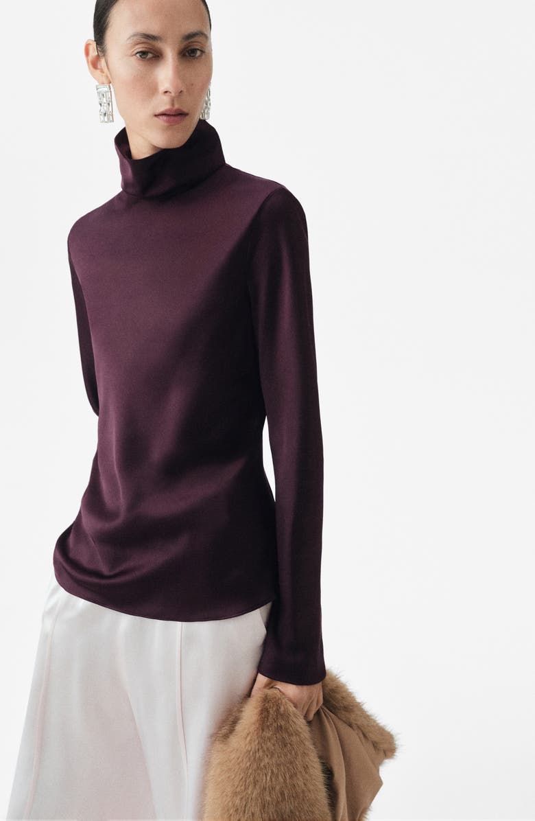 MANGO Selection Turtleneck Satin Top, Alternate, color, Purple