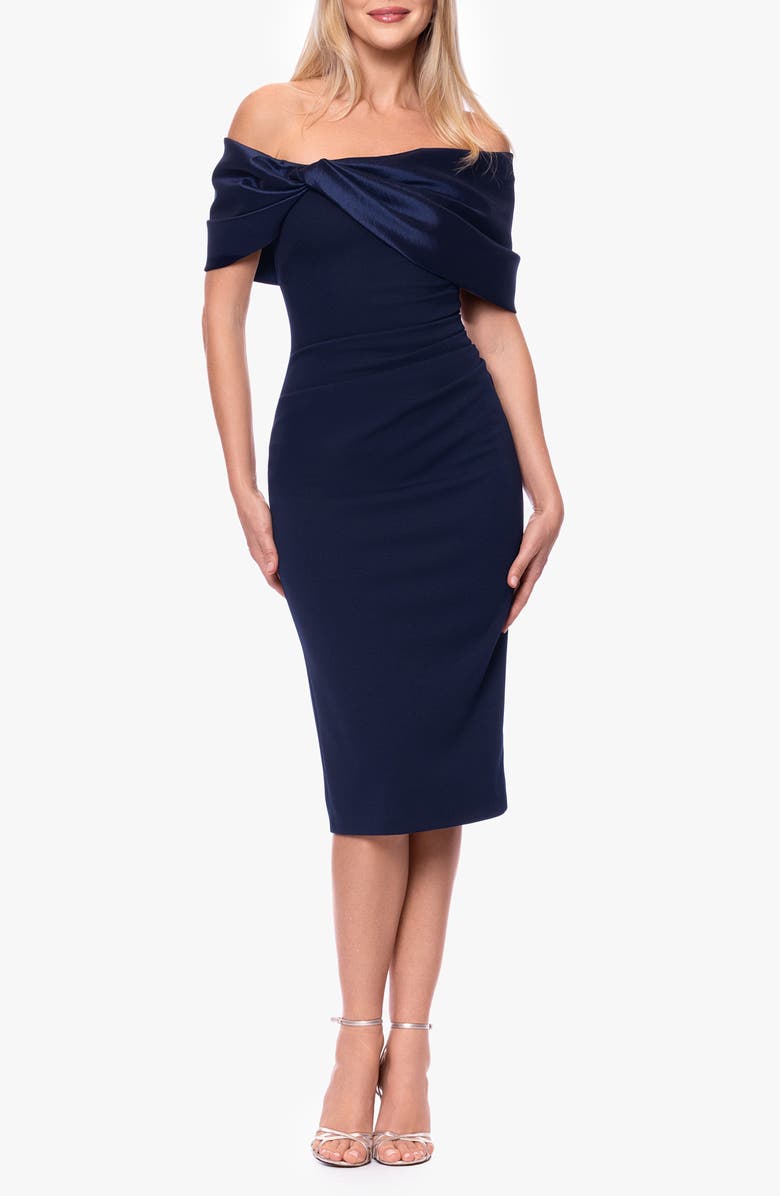 Betsy & Adam Off the Shoulder Scuba Crepe Cocktail Dress, Main, color, Navy