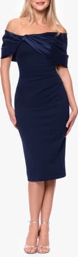Betsy & Adam Off the Shoulder Scuba Crepe Cocktail Dress
