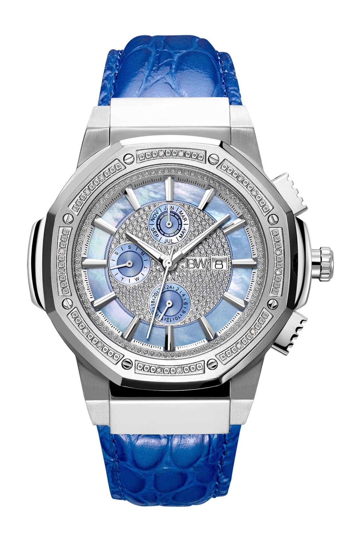 JBW Men's Saxon Diamond Croc Embossed Leather Strap Watch, 48mm - 0.16 ctw