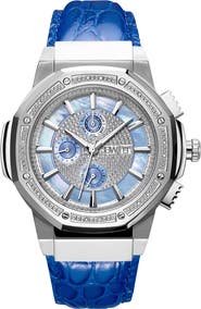JBW Men's Saxon Diamond Croc Embossed Leather Strap Watch, 48mm - 0.16 ctw