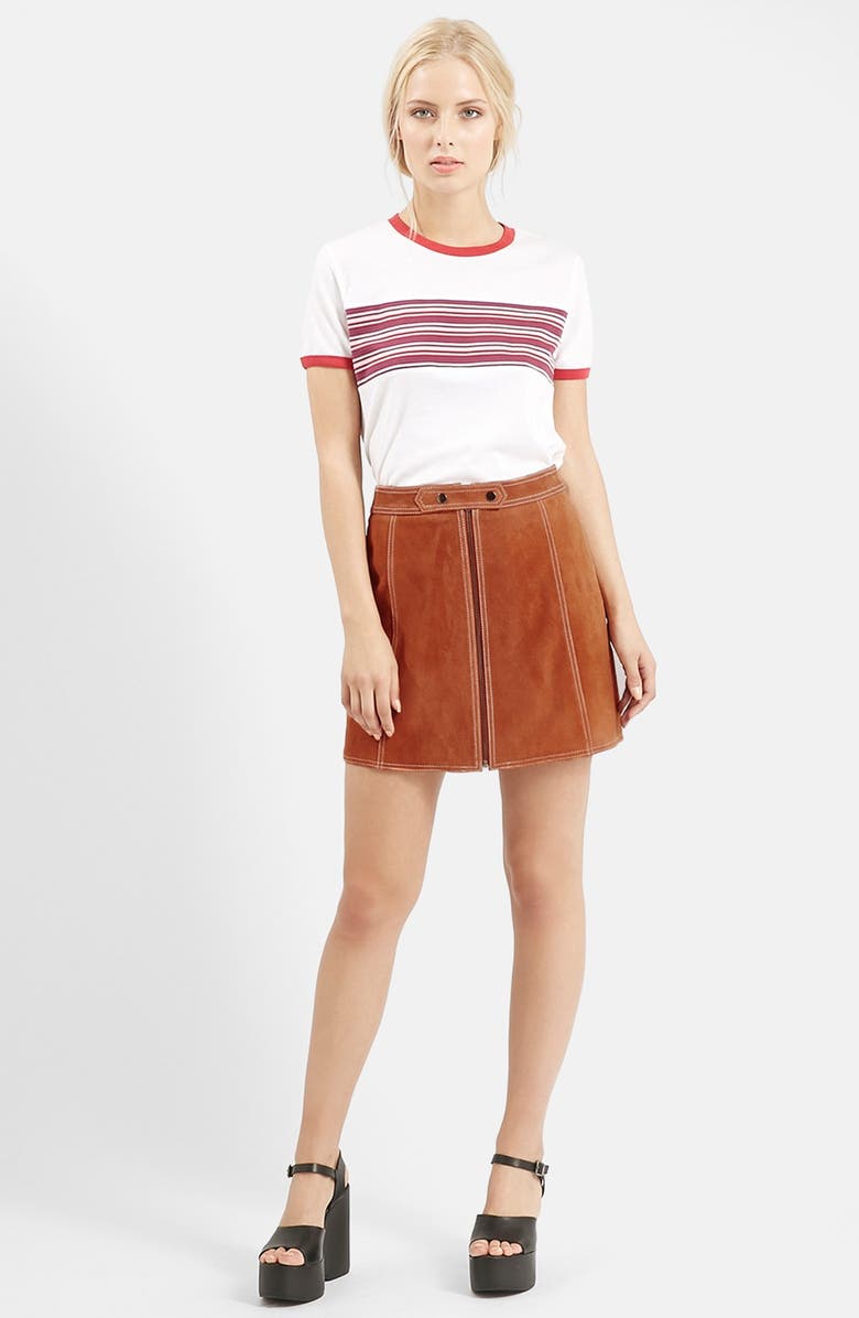 Topshop Suede A-Line Miniskirt, Alternate, color, 