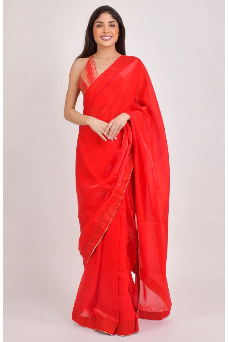 Aria Jacquard Pre-Stitched Saree, Alternate, color, Red