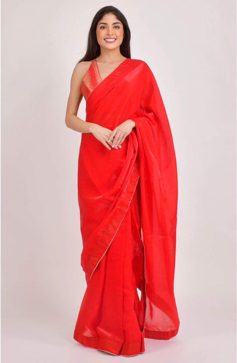 RAAS Aria Jacquard Pre-Stitched Saree, Alternate, color, Red