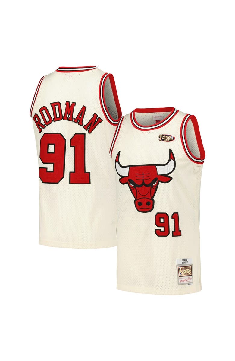 Mitchell & Ness Men's Mitchell & Ness Dennis Rodman Cream Chicago Bulls Chainstitch Swingman Jersey, Main, color, Cream