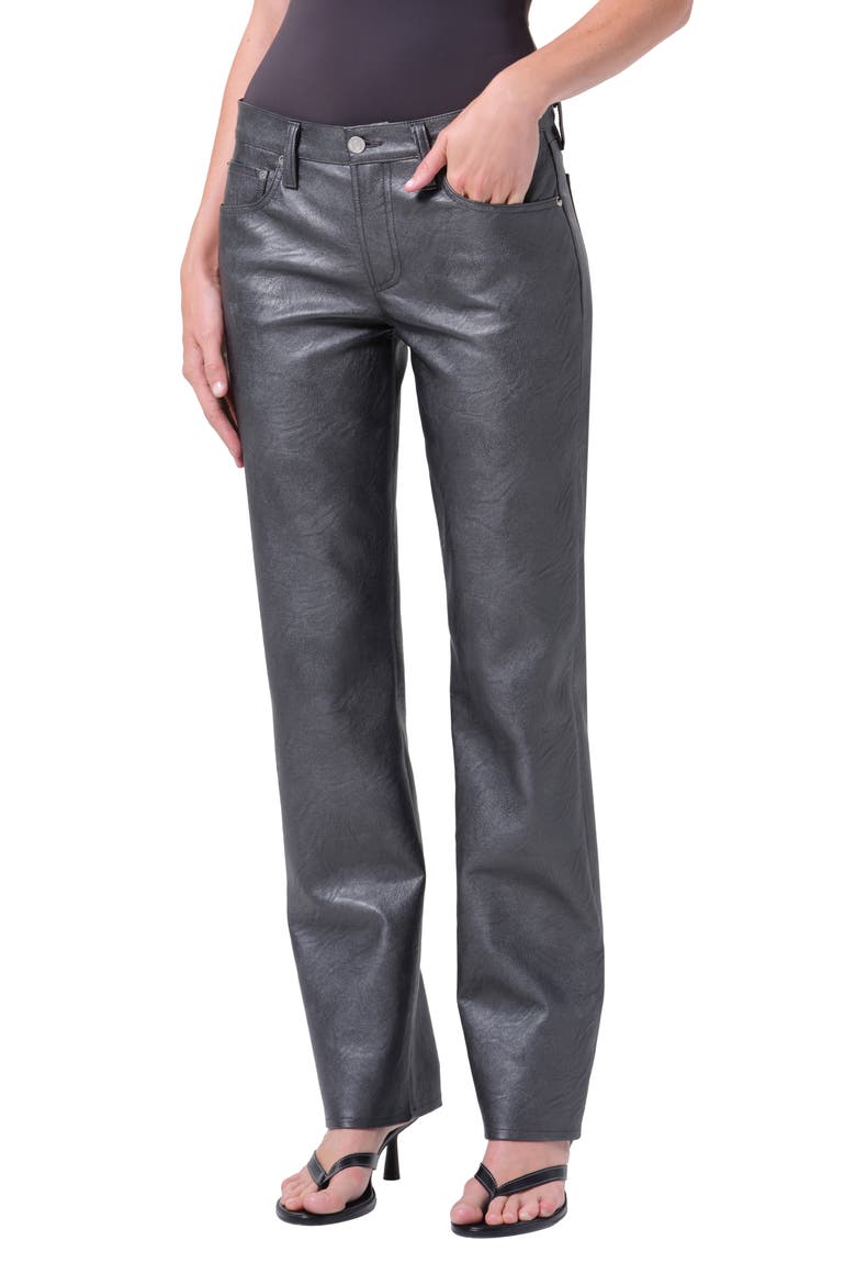 Slim Fit Recycled Leather Pants, Alternate, color, GUNMETAL BLACK