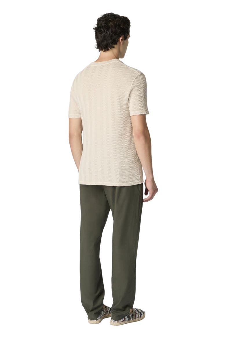 Crew-neck Cotton And Viscose T-shirt With Tone-on-tone Zigzag Motif, Alternate, color, Beige& White