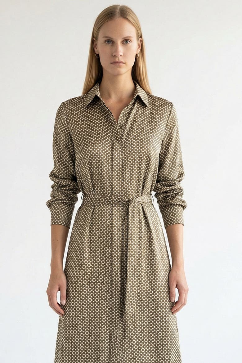 Clio Midi Shirt Dress, Alternate, color, Brown Patterned