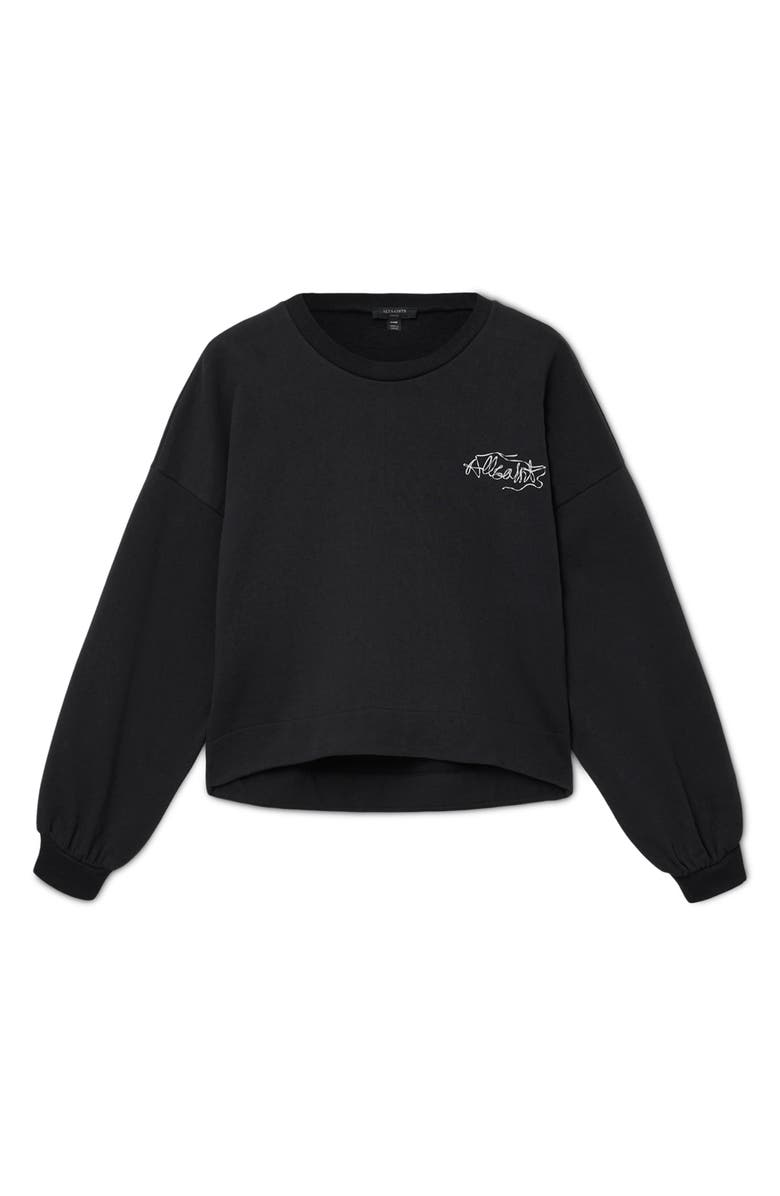 AllSaints Reel Lila Logo Cotton Graphic Sweatshirt, Alternate, color, Washed Black