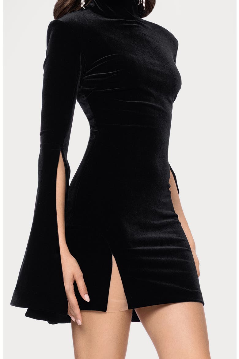 Bell Sleeve Velvet Minidress, Alternate, color, BLACK