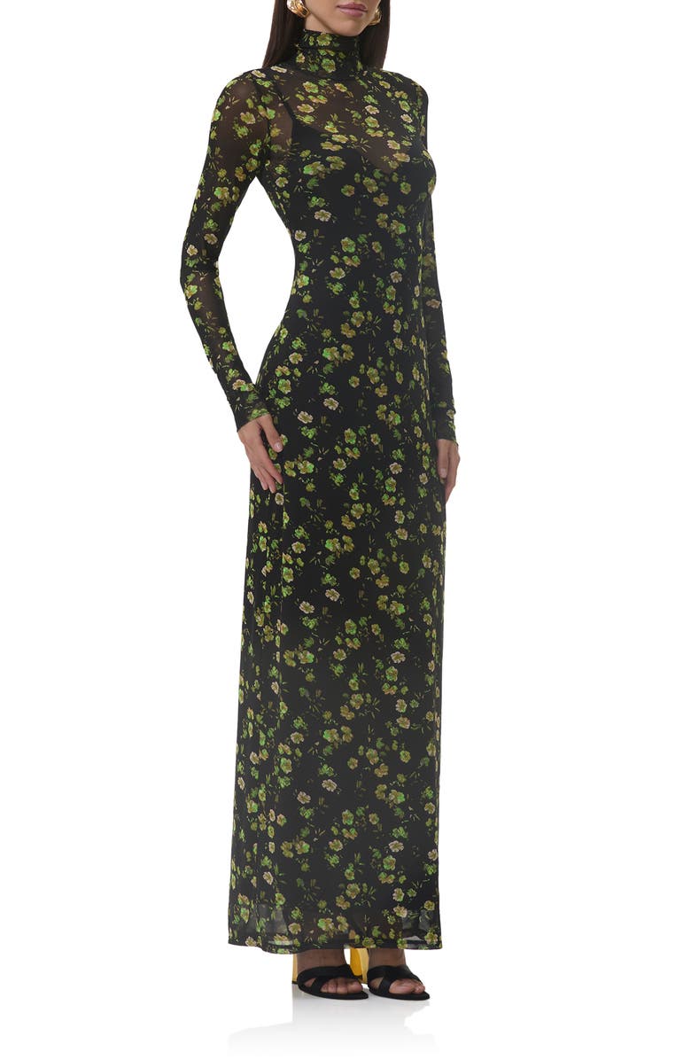 AFRM Billie Floral Long Sleeve Mesh Maxi Dress, Alternate, color, Citrus Daisy