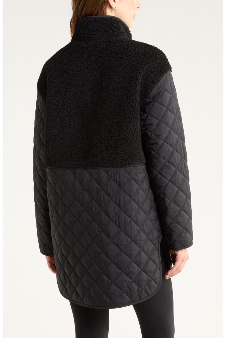 Faux Shearling Hybrid Quilted Long Jacket, Alternate, color, BLACK