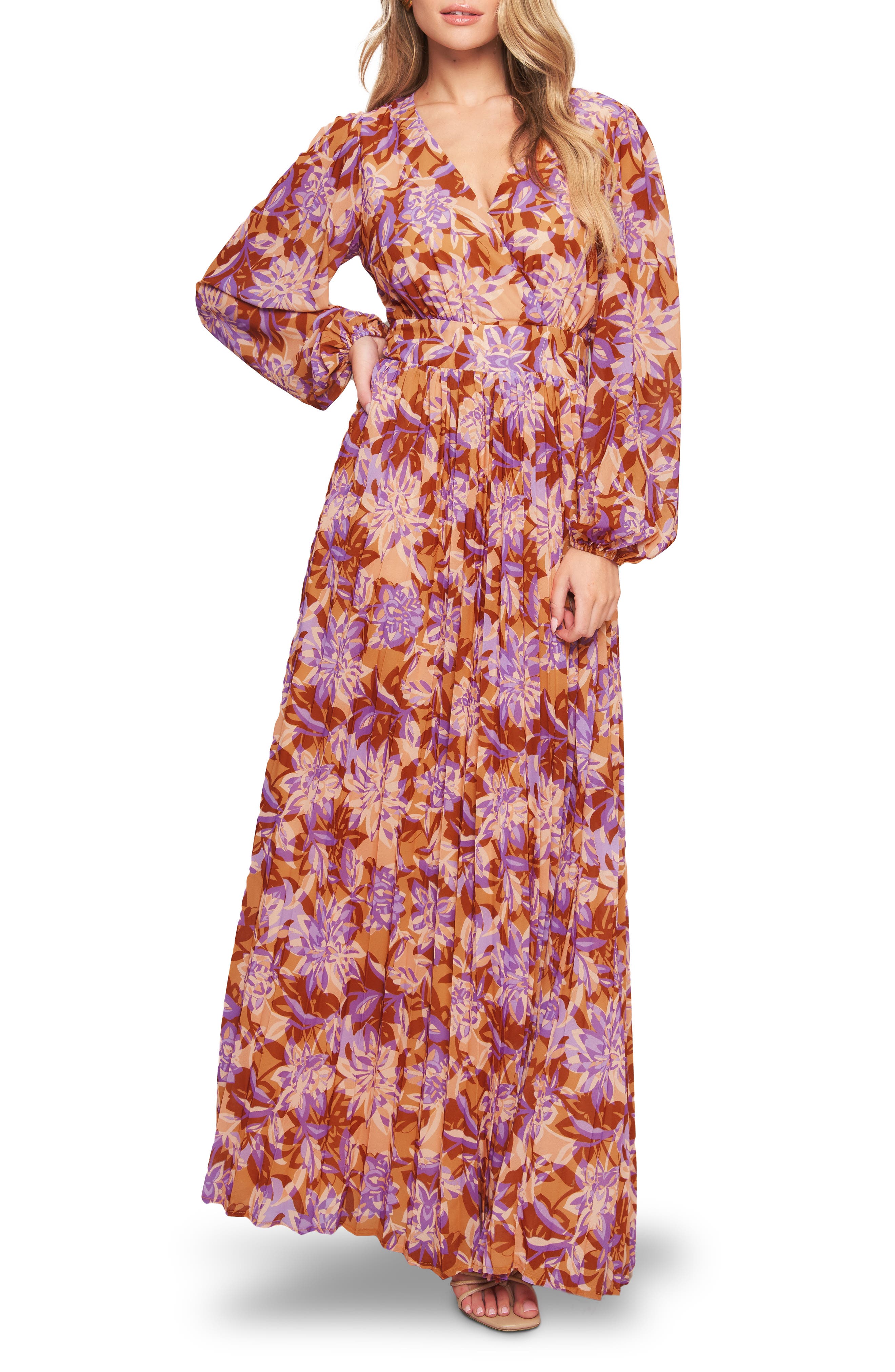 FLYING TOMATO Print Long Sleeve Maxi Dress