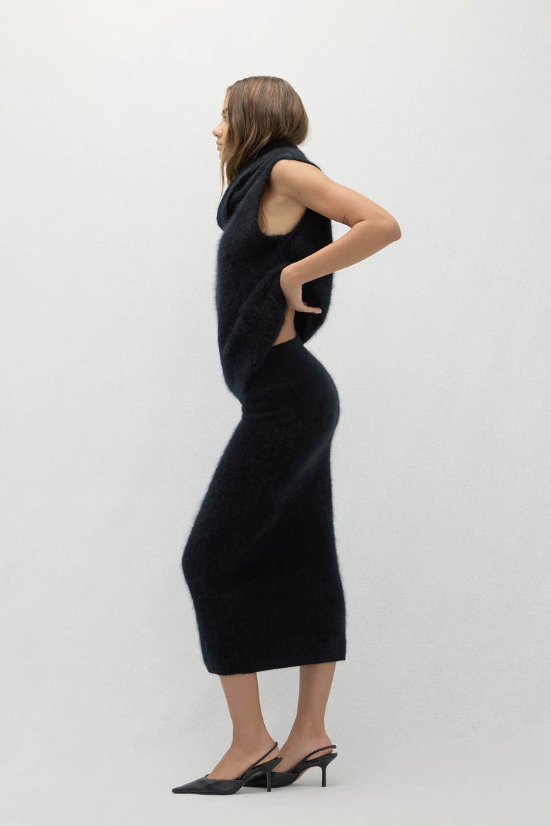 Francesca Brushed Cashmere Midi Skirt, Alternate, color, Black