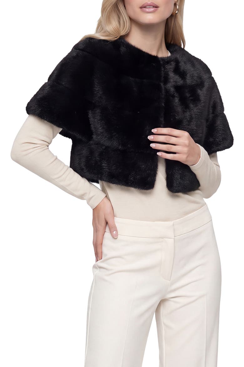 Fur-Free Mink (Faux Fur) Capelet, Main, color, BLACK