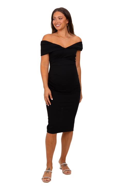 Off Shoulder Fitted Midi Dress