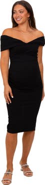 PinkBlush Off Shoulder Fitted Midi Dress