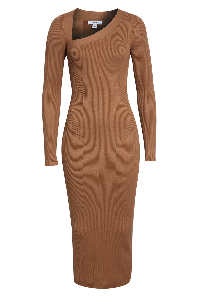 Zeta Asymmetric Neck Long Sleeve Dress, Alternate, color, CAMEL