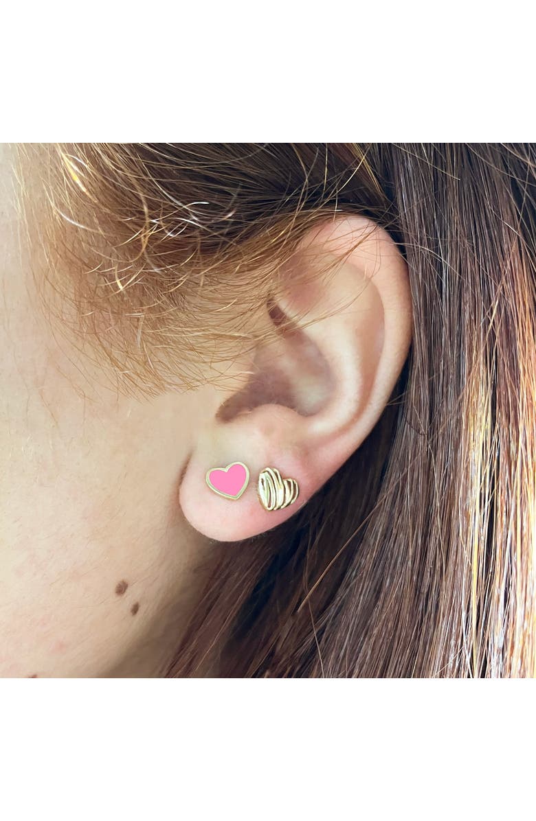 The Lovery Fine Jewelry Pink Enamel Heart Stud Earrings, Alternate, color, Pink Enamel