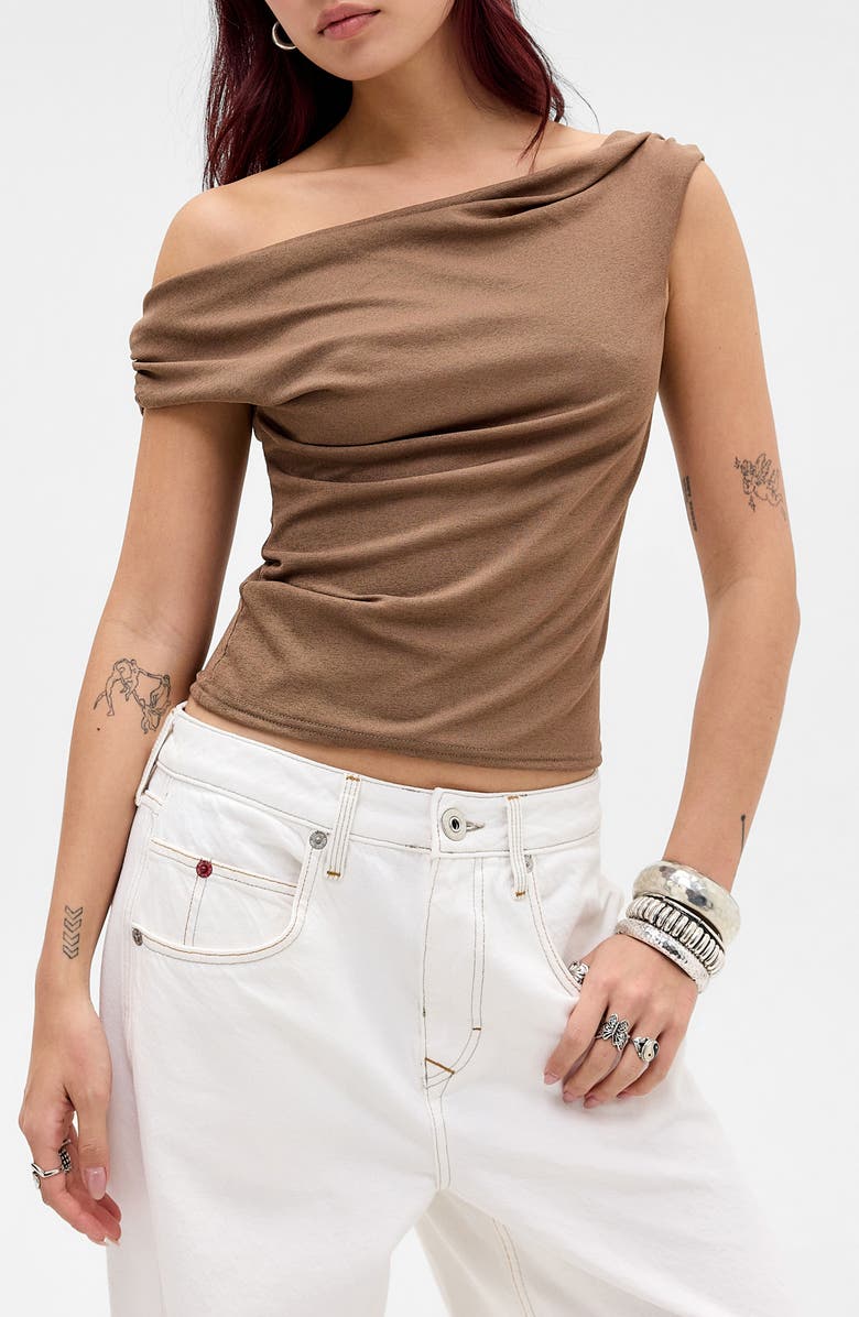 BDG Urban Outfitters Fia Off the Shoulder Crop Top, Main, color, Brown